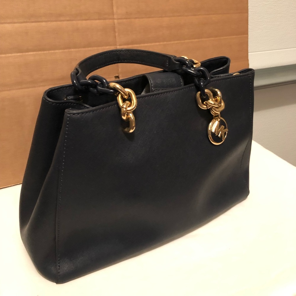 Michael Kors Cynthia Navy Leather Shoulder Bag